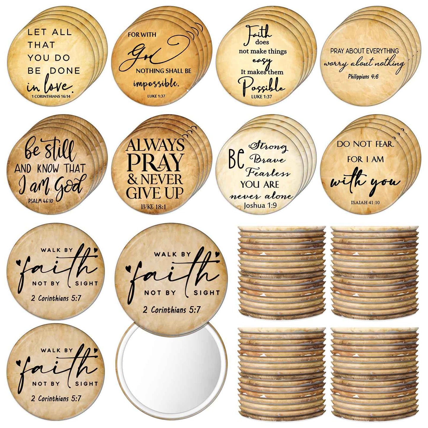 GlikCeil 72 Pcs Christmas Christian Compact Mirrors for Women Retro Inspirational Bible Verse Pocket Makeup Mirrors Religious Employee Appreciation Gift for Friendgiving Coworker Church Party Favor