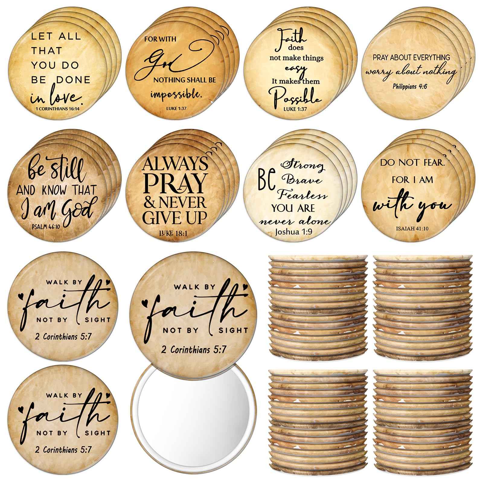 GlikCeil 72 Pcs Christmas Christian Compact Mirrors for Women Retro Inspirational Bible Verse Pocket Makeup Mirrors Religious Employee Appreciation Gift for Friendgiving Coworker Church Party Favor