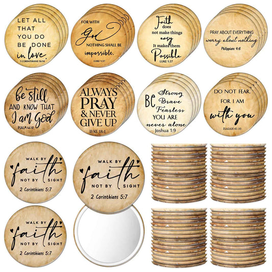 GlikCeil 72 Pcs Christmas Christian Compact Mirrors for Women Retro Inspirational Bible Verse Pocket Makeup Mirrors Religious Employee Appreciation Gift for Friendgiving Coworker Church Party Favor
