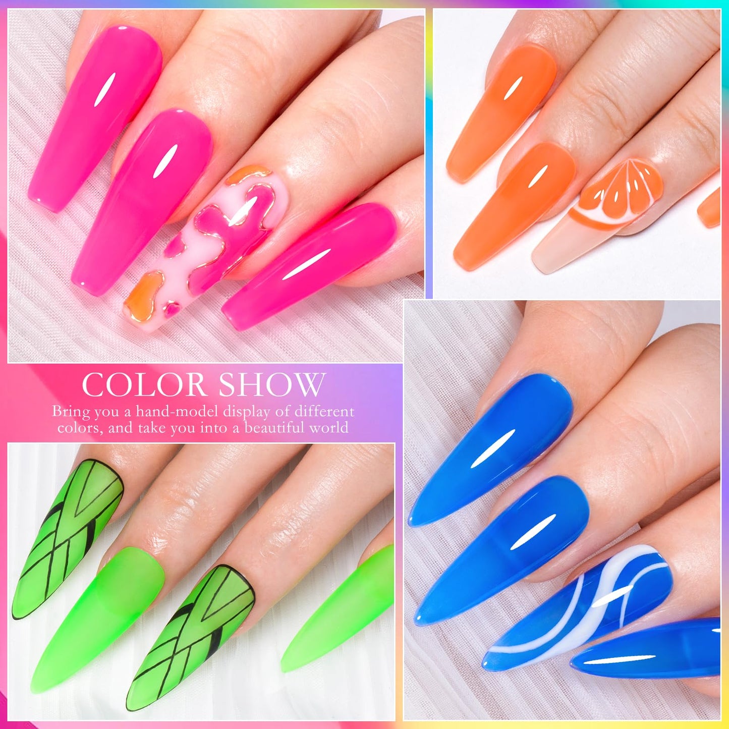 MTSSII Jelly Gel Nail Polish Translucent Neon Nail Polish Hot Pink Blue Purple Rainbow Neon Yellow Green Orange Gel Polish See Through Nail Trend Gel Soak Off UV LED Nail Art Manicure Kit