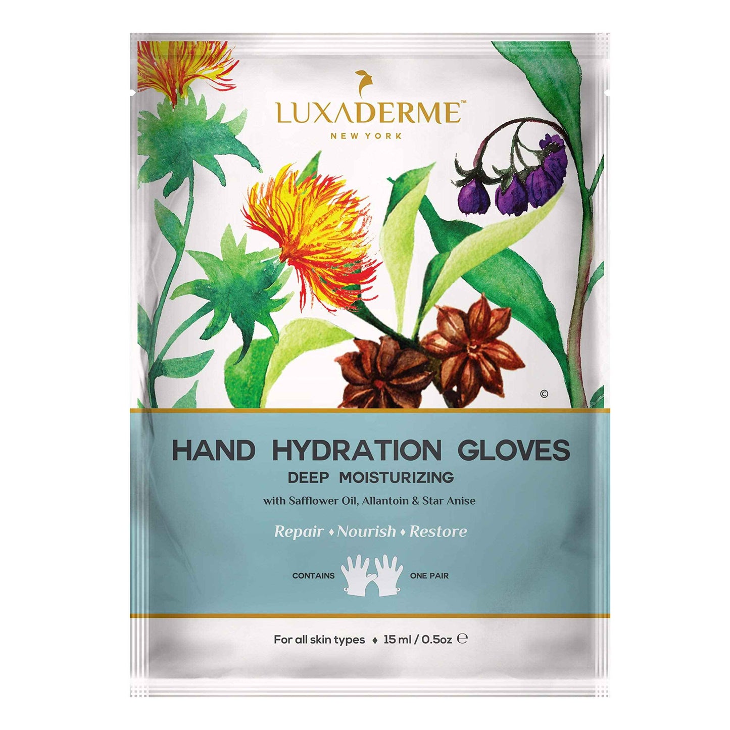 LuxaDerme Moisturizing Gloves for Dry Hands - 15ml Safflower & Shea Butter Hydrating Hand Mask - Rejuvenate Dull & Cracked Skin - Skincare Gift Set (Pack of 10)