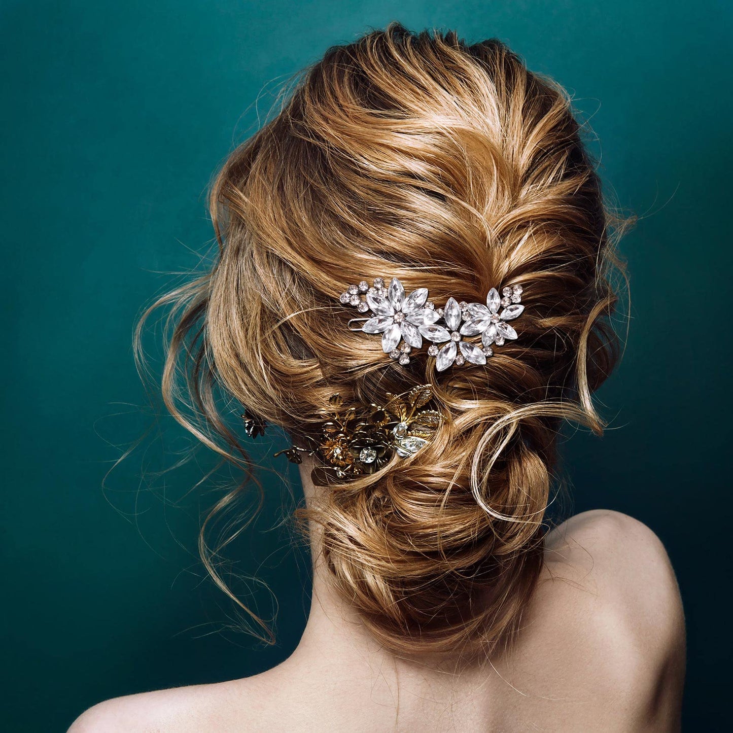 PAGOW 4Pcs Crystal Flower Bridal Hair Clips, Silver Bride Wedding Hair Accessories Hair Pins, Rhinestone Flower Wedding Headpiece for Brides Women Girls