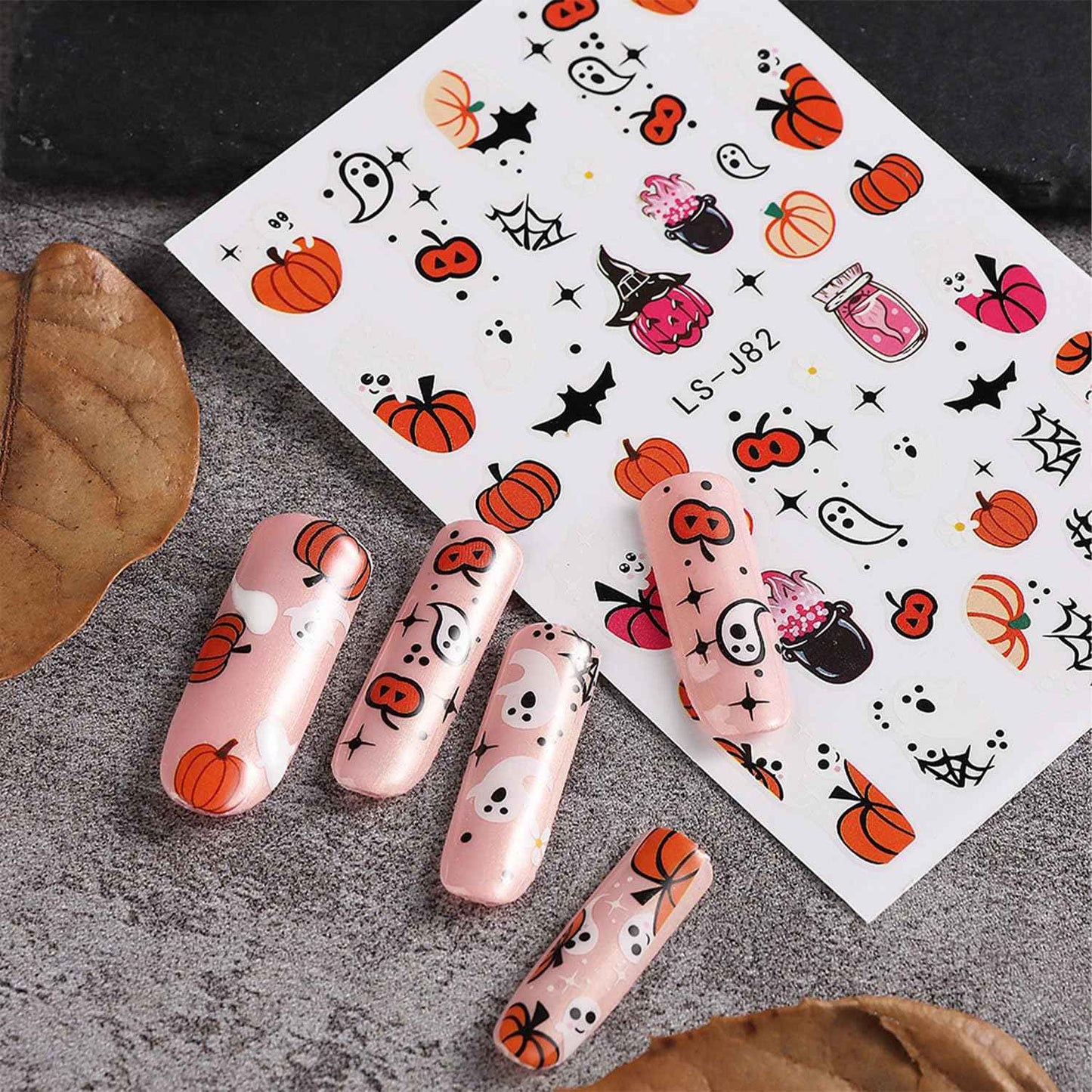 12 Sheets Halloween Nail Stickers Pumpkin Nail Decals 3D Self-Adhesive Ghost Spider Web Design Manicure Supplies Bat Cat Nail Art Sticker for Women Girls Holiday DIY Nail Decorations