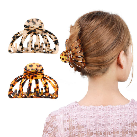 2 Pieces Hair Clips, Aimou Hair Styling Accessories Large Hair Claw Strong Hold for Women Girl Gift - Tortoiseshell