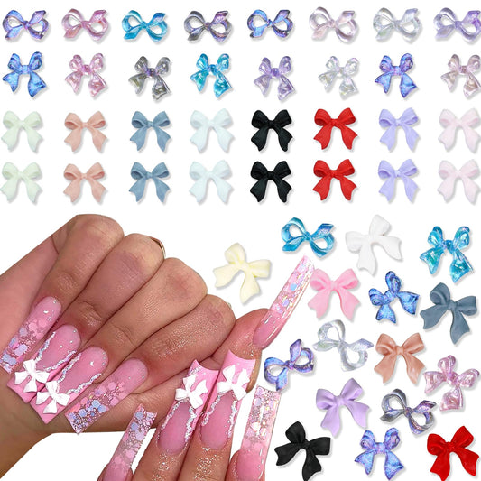 YAEISM 260Pcs Bowknot Nail Charms 3D Aurora Colorful Kawaii Nail Charms Acrylic Y2K Nail Art Rhinestones for DIY Crafts and and Nail Decoration