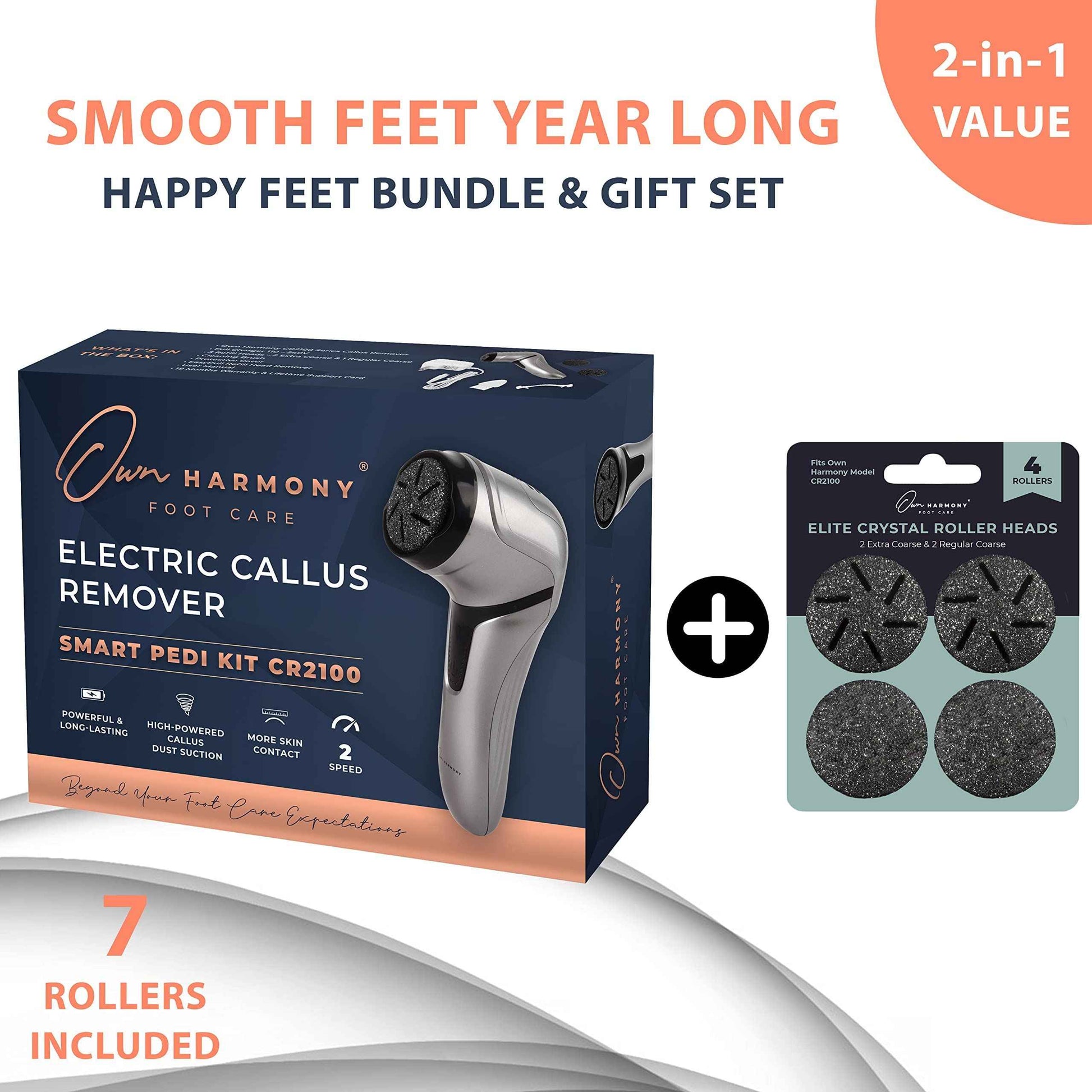 Own Harmony Electric Foot Callus Remover with Vacuum and 7 Rollers Bundle - Professional Pedicure Tools Kit for Powerful Pedi Feet Care Vac, Electronic Foot File - Best for Hard Dry Cracked Dead Skin