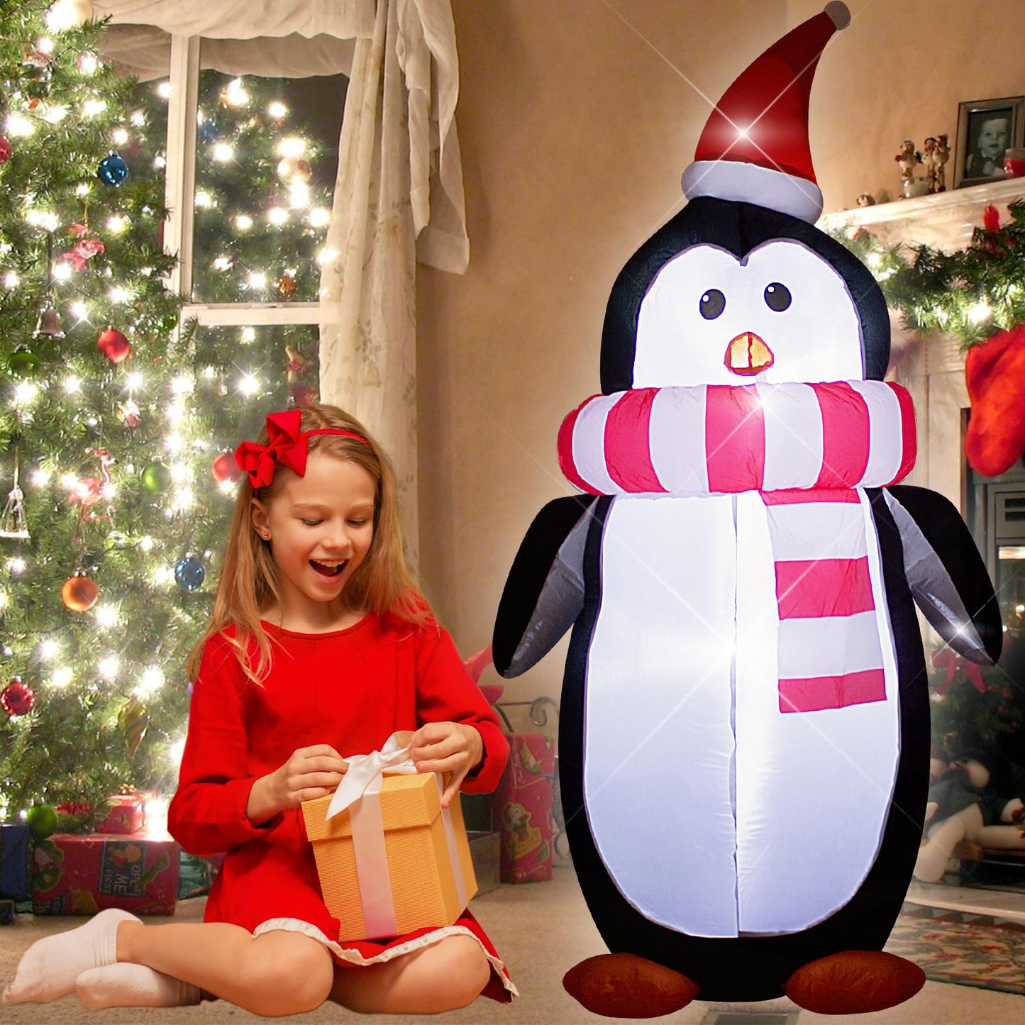 DROFELY 6 Foot Christmas Inflatable Penguin with LED Lights Decoration，Cute Christmas Indoor Outdoor Blow up Decoration-WM-16