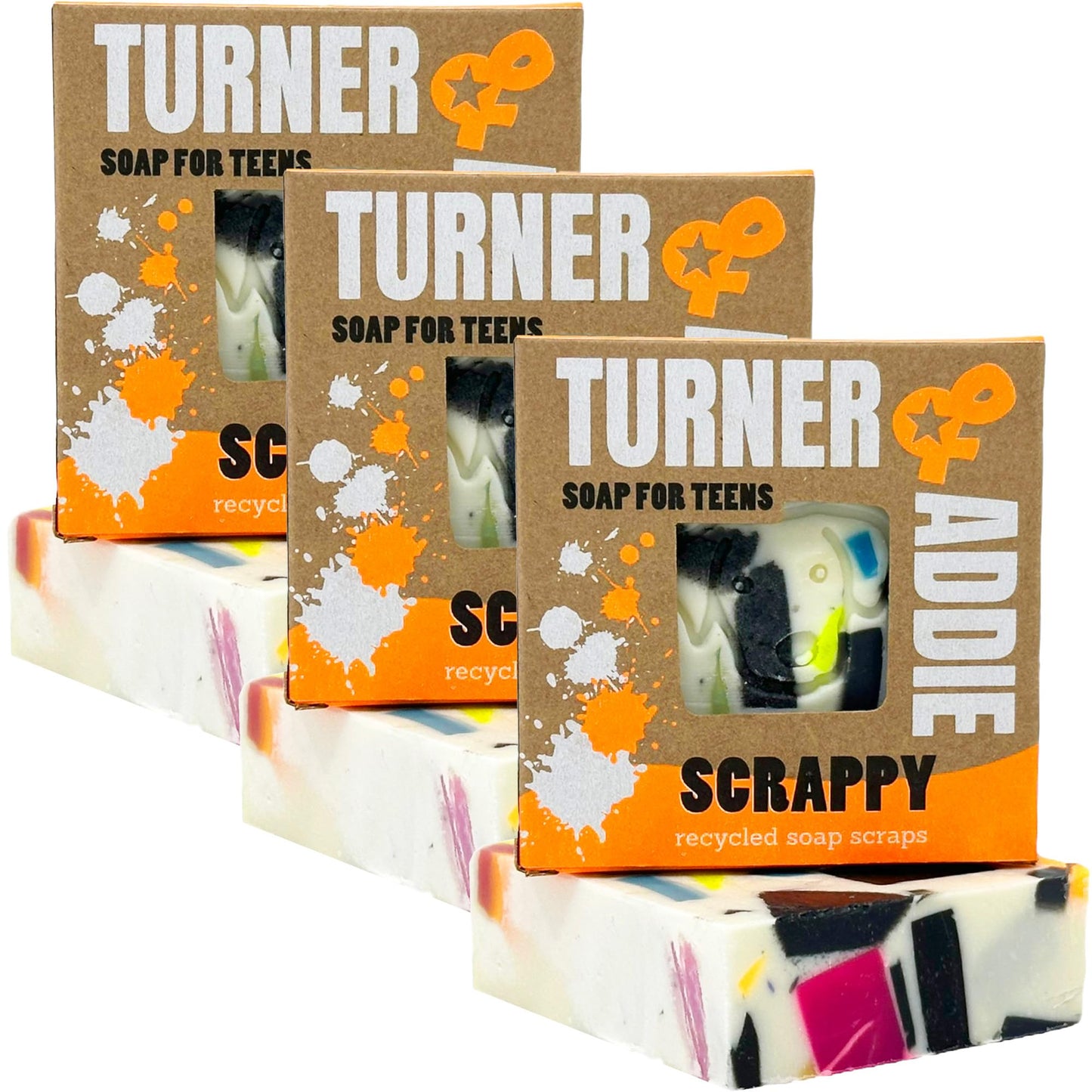 Turner and Addie Natural Soap for Kids and Teens - Bundle 3 Pack (Scrappy) - Handmade with Recycled Soap Scraps | Kids Stocking Stuffers