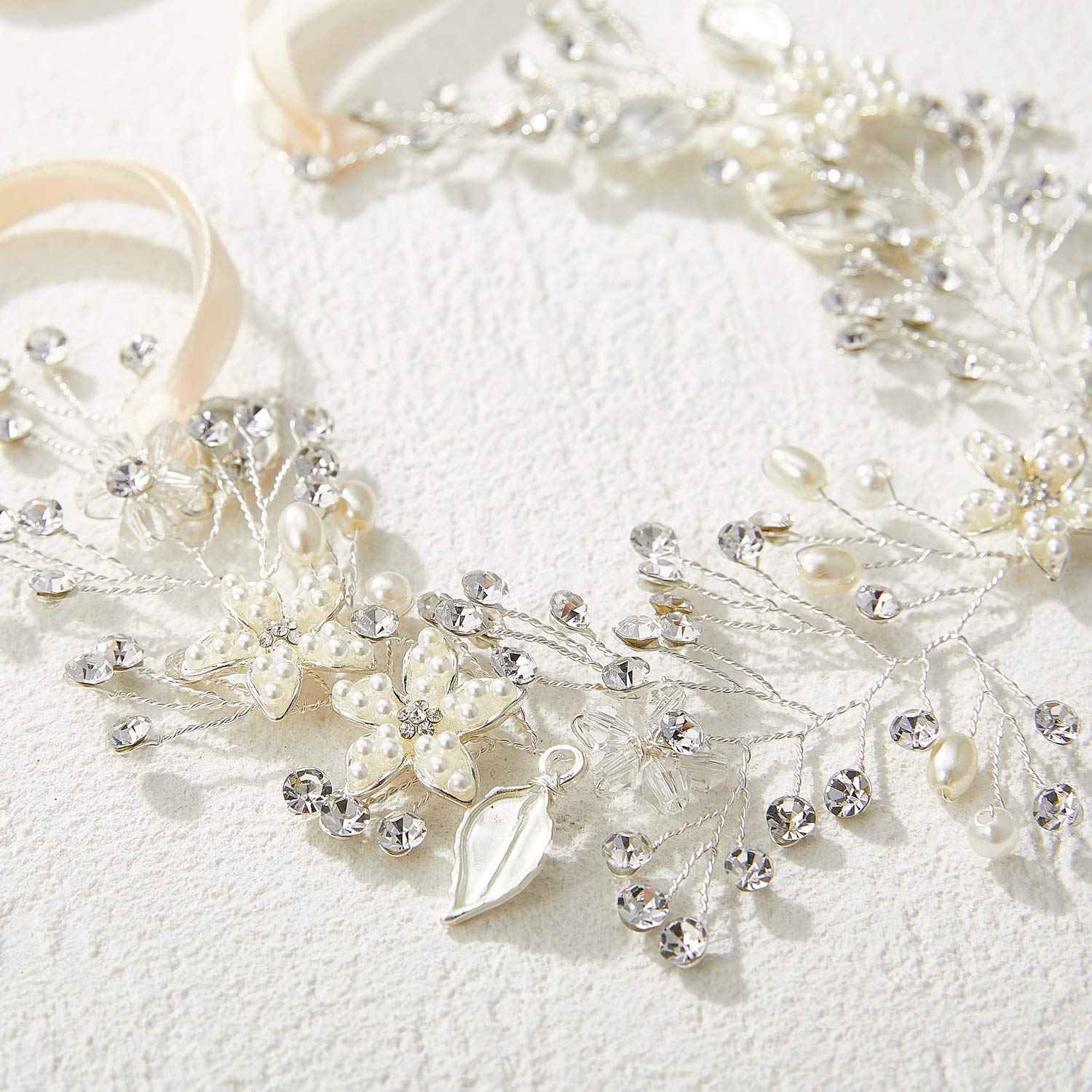 SWEETV 2pcs Sliver Flower Girl Headpiece Wedding Headband for Girls, Pearl Bridal Hair Accessories for Birthday Party, First Communion