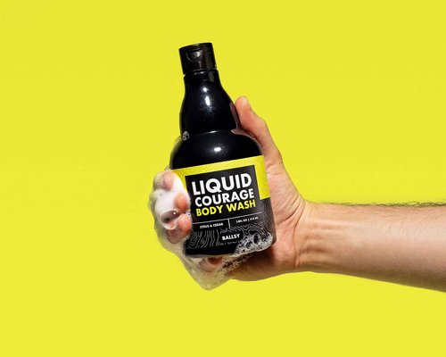 Ballsy Liquid Courage Body Wash to Hydrate Skin, with Aloe Vera, Coconut Oil and Jojoba Spheres, Citrus and Cedar, 14 oz