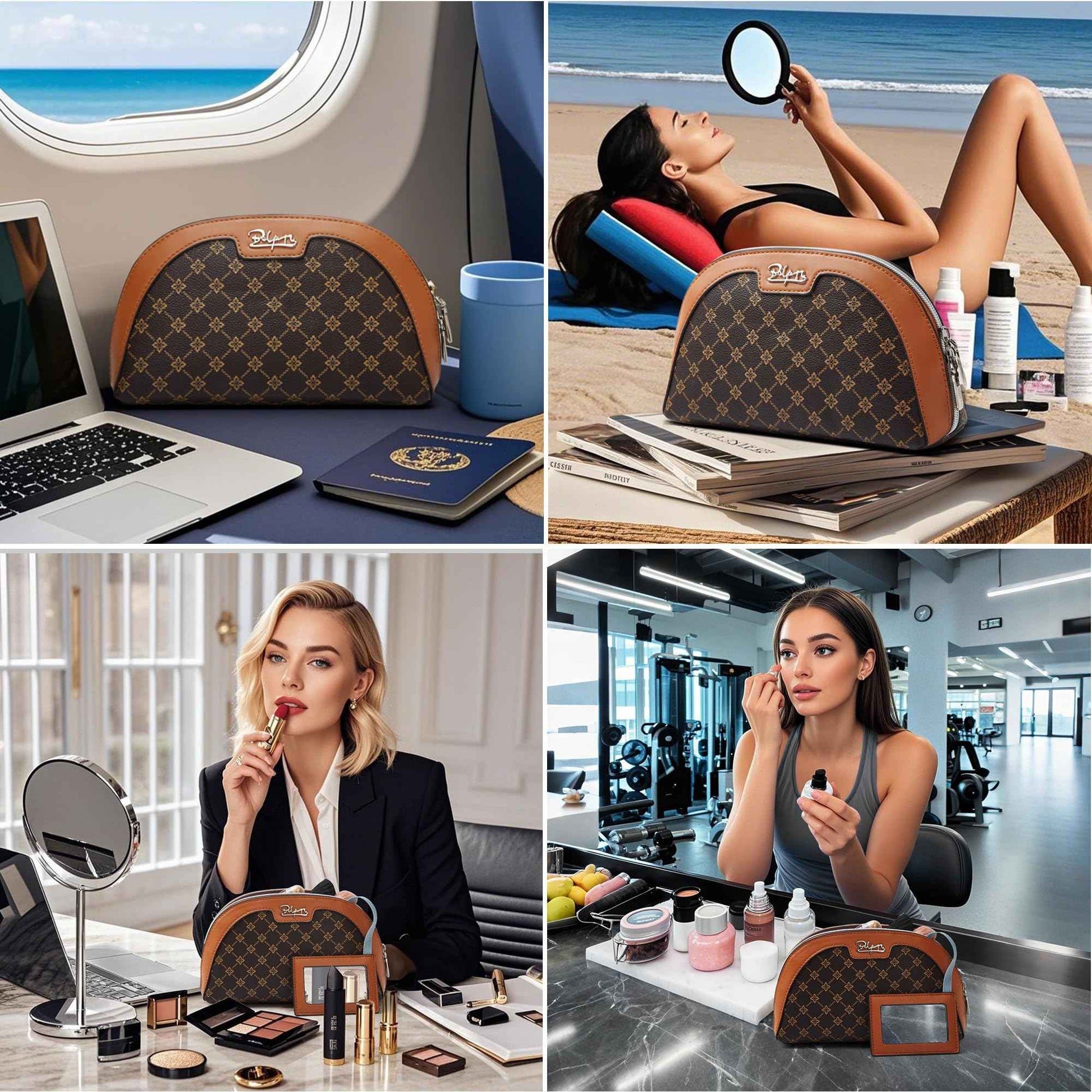 BOYATU Small Travel Makeup Bag for Women: Elegant Vegan Leather Cosmetic Pouch for Purse - Waterproof Toiletry Bag with Mirror(010-coffee)