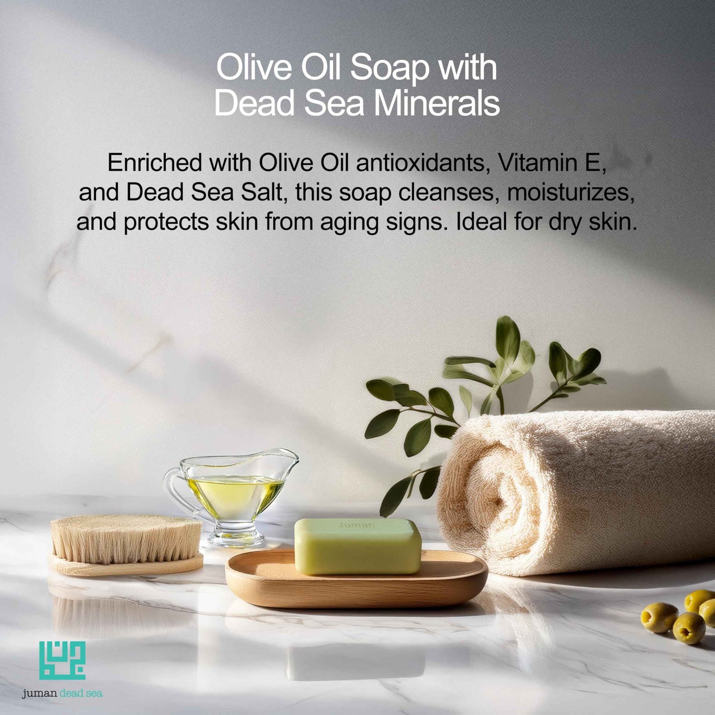 JUMAN Dead Sea Minerals Olive Oil Soap | Rich in Vitamin E | For Psoriasis, Eczema & Redness| Soap Bar for Sensitive Dry Skin| 4oz (Pack of 4)