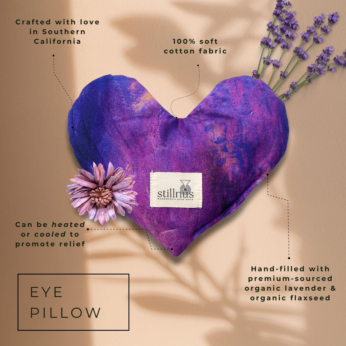 Stillnus Handmade Heart-Shaped Eye Pillow - Weighted Organic Lavender & Flax Seed, Hot/Cold Compress - Perfect Valentine's Day Gift for Mom & Mothers