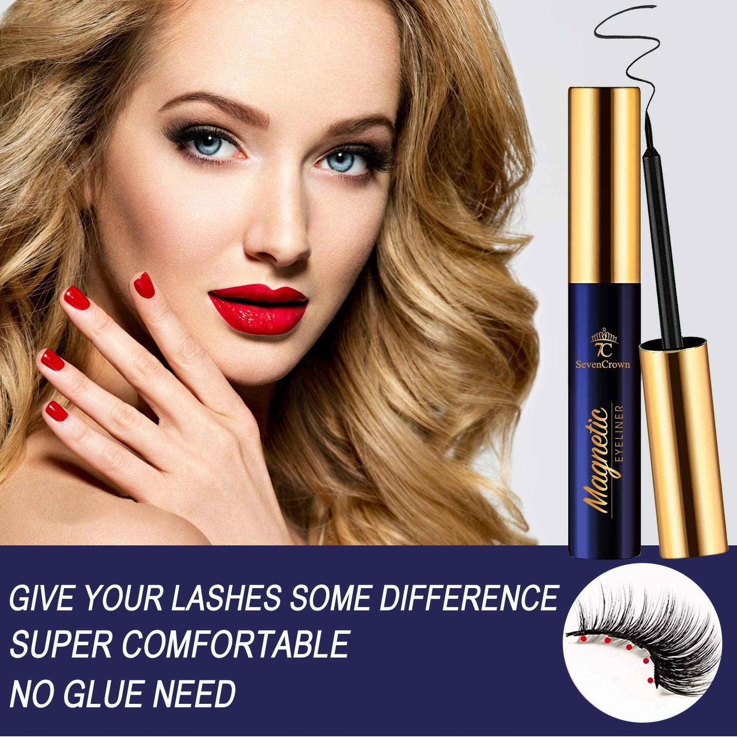 SevenCrown Magnetic Lashes Natural Looking Kit - 10 Pairs Reusable Magnetic Eyelash Kit with Applicator, Easy to Apply