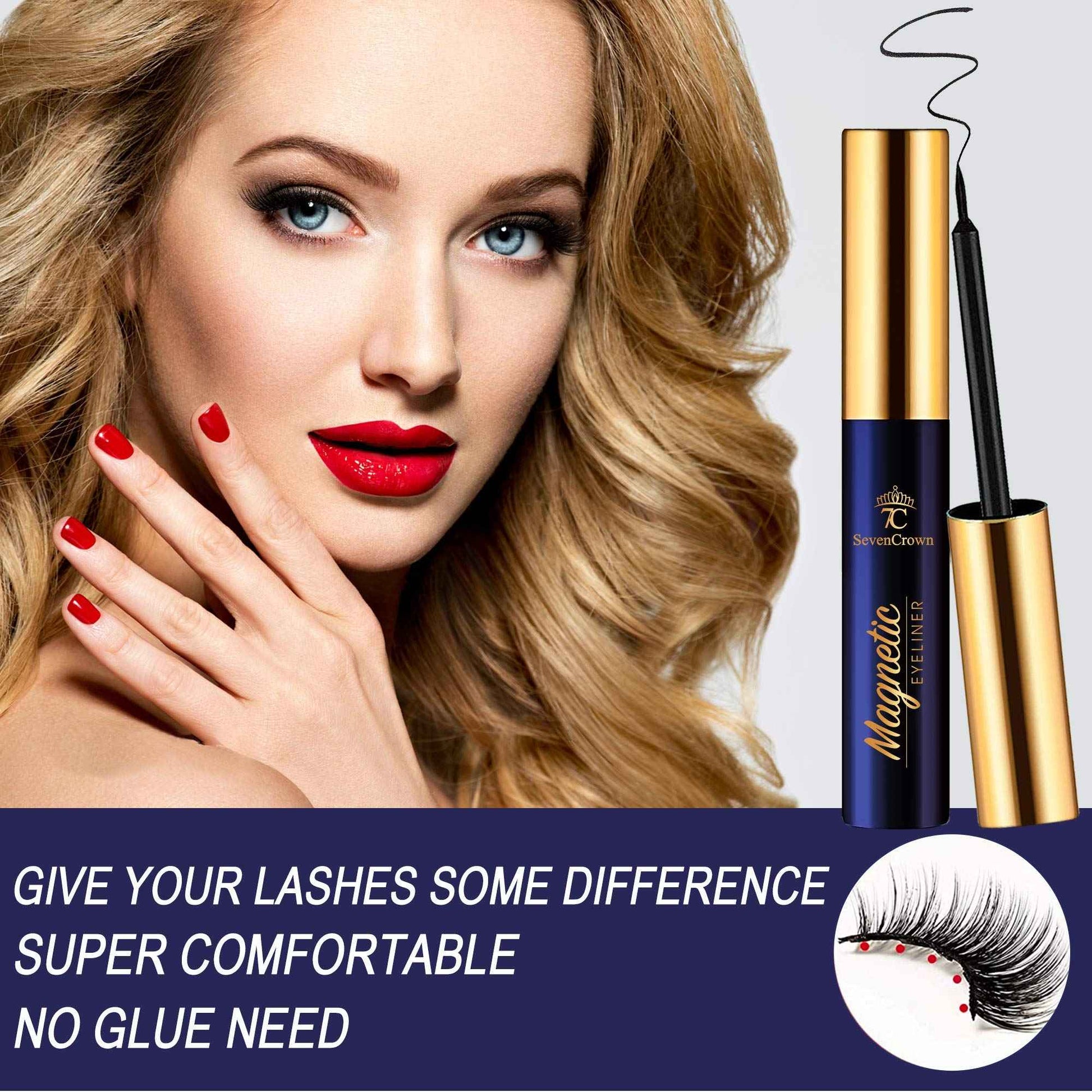 SevenCrown Magnetic Lashes Natural Looking Kit - 10 Pairs Reusable Magnetic Eyelash Kit with Applicator, Easy to Apply