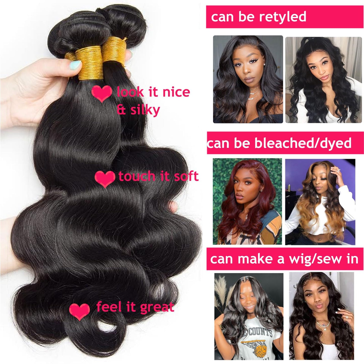 huarisi 20 Inch Body Wave Bundles Human Hair 1 Bundle 100% Unprocessed Brazilian Virgin Hair Bundles Double Weft Wavy Hair Weave Single Bundles Human Hair Natural Color