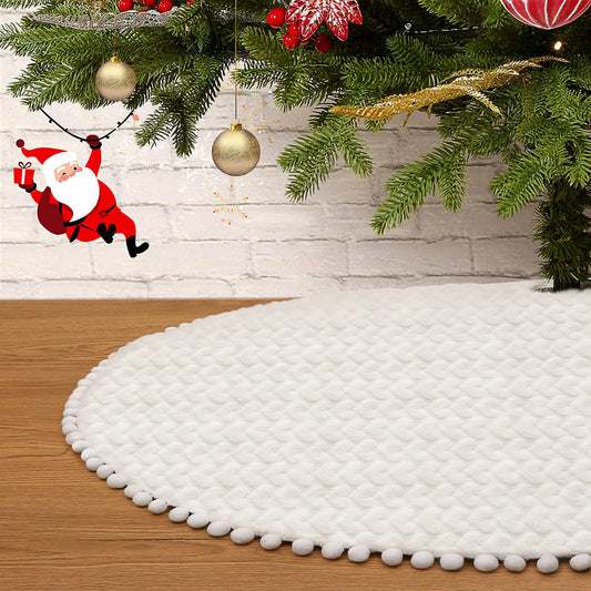 IMIKEYA Christmas Tree Skirt, 36 inches Luxury Faux Fur Christmas Tree Skirt, Beige Christmas Xmas Tree Skirt with Hand-Sewn Pompoms, Soft Thick Plush Tree Skirt for Christmas Tree Decorations…