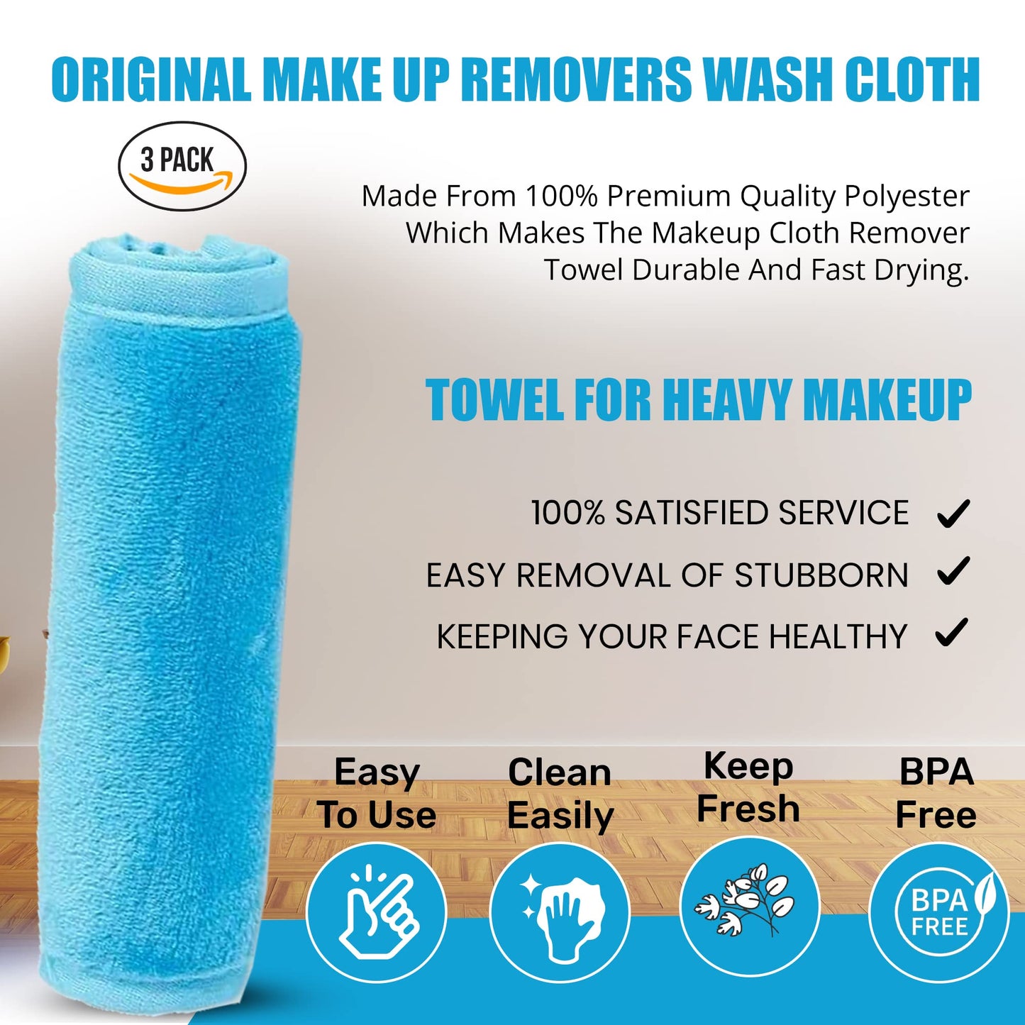 Makeup Remover Face Towel for Women - Removes Mascara Lipstick Eyeliner even heavy Foundation | Wash Cloth for Face and Neck | Quick Dry Wash Cloth for Gentle Facial Cleansing | washable and reusable