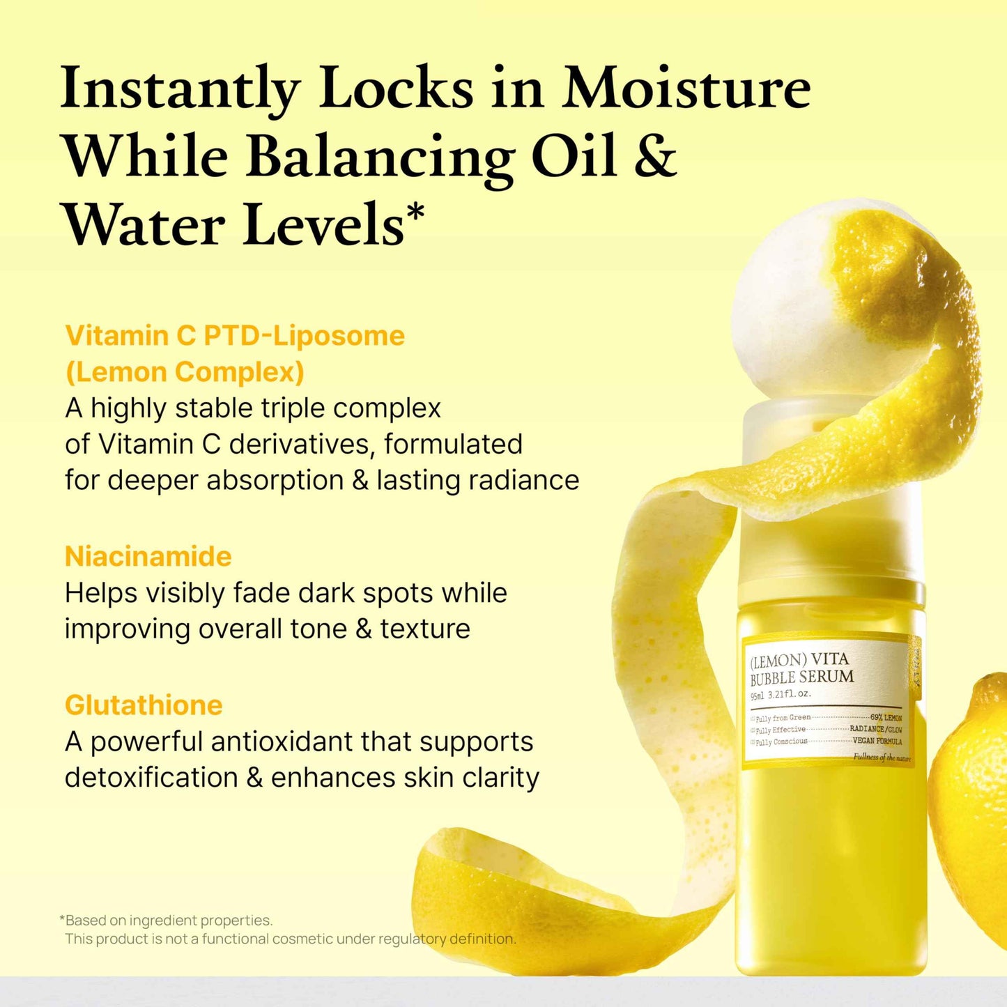 FULLY Lemon Vita Bubble Facial Serum, 69% Organic Jeju Lemon Water & Vitamin C, Instant Glow & Hydration, Niacinamide + Glutathione for Radiance & Tone Refining, Vegan Korean Skincare, 3.21 fl.oz