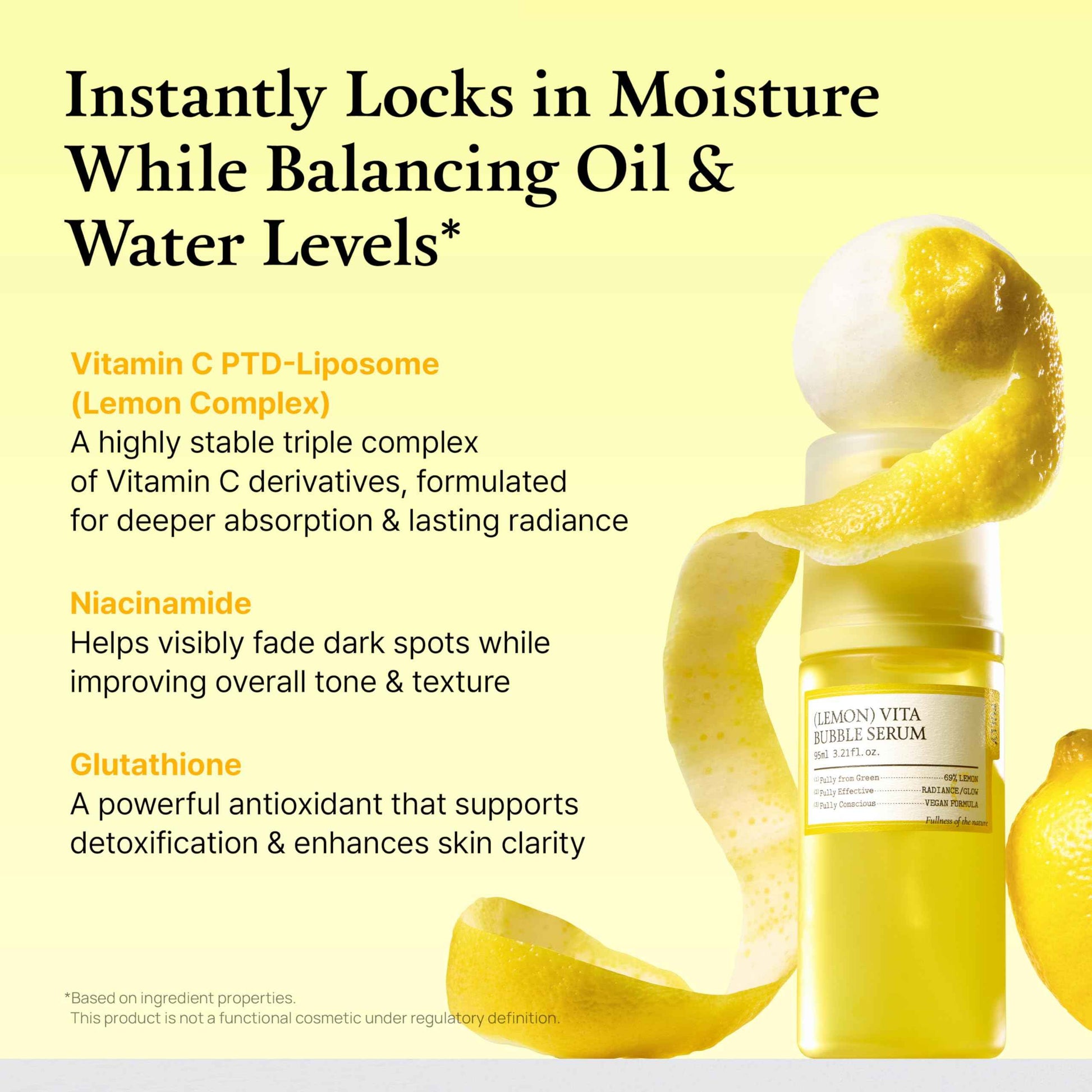 FULLY Lemon Vita Bubble Facial Serum, 69% Organic Jeju Lemon Water & Vitamin C, Instant Glow & Hydration, Niacinamide + Glutathione for Radiance & Tone Refining, Vegan Korean Skincare, 3.21 fl.oz