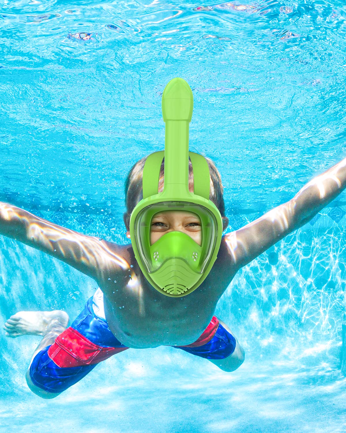 QingSong Kids Snorkel Mask Full Face, Snorkeling Set with Camera Mount, 180 Degree Panoramic View Snorkeling Gear Anti-Fog Anti-Leak