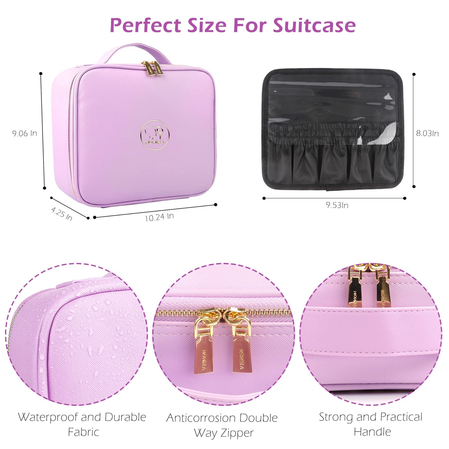 MOMIRA Makeup Bag with Mirror and Light Travel Makeup Train Case Cosmetic Bag Organizer Portable Artist Storage Bag with Adjustable Dividers Makeup Brushes Storage Organizer Purple