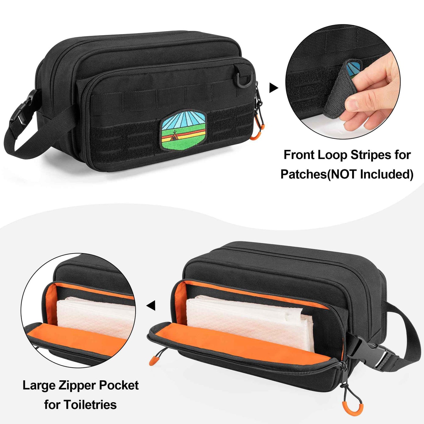 Prokva Tactical Toiletry Travel Bag for Men, Dopp Kit Shaving Organizer Case for Toiletries, Shower and Grooming Care Accessories, Black (Empty Bag Only, Patent Design)