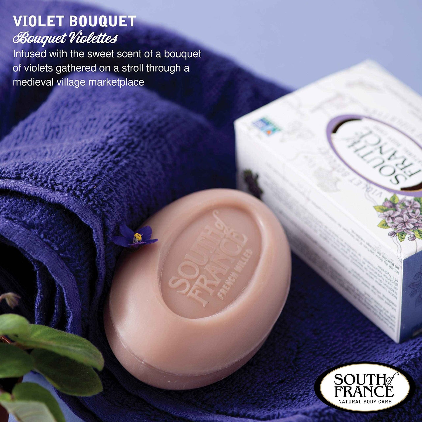 Violet Bouquet Clean Bar Soap by South of France Clean Body Care Triple-Milled French Soap with Organic Shea Butter + Essential Oils Vegan, Non-GMO Body Soap 6 oz Bar 4 Pack