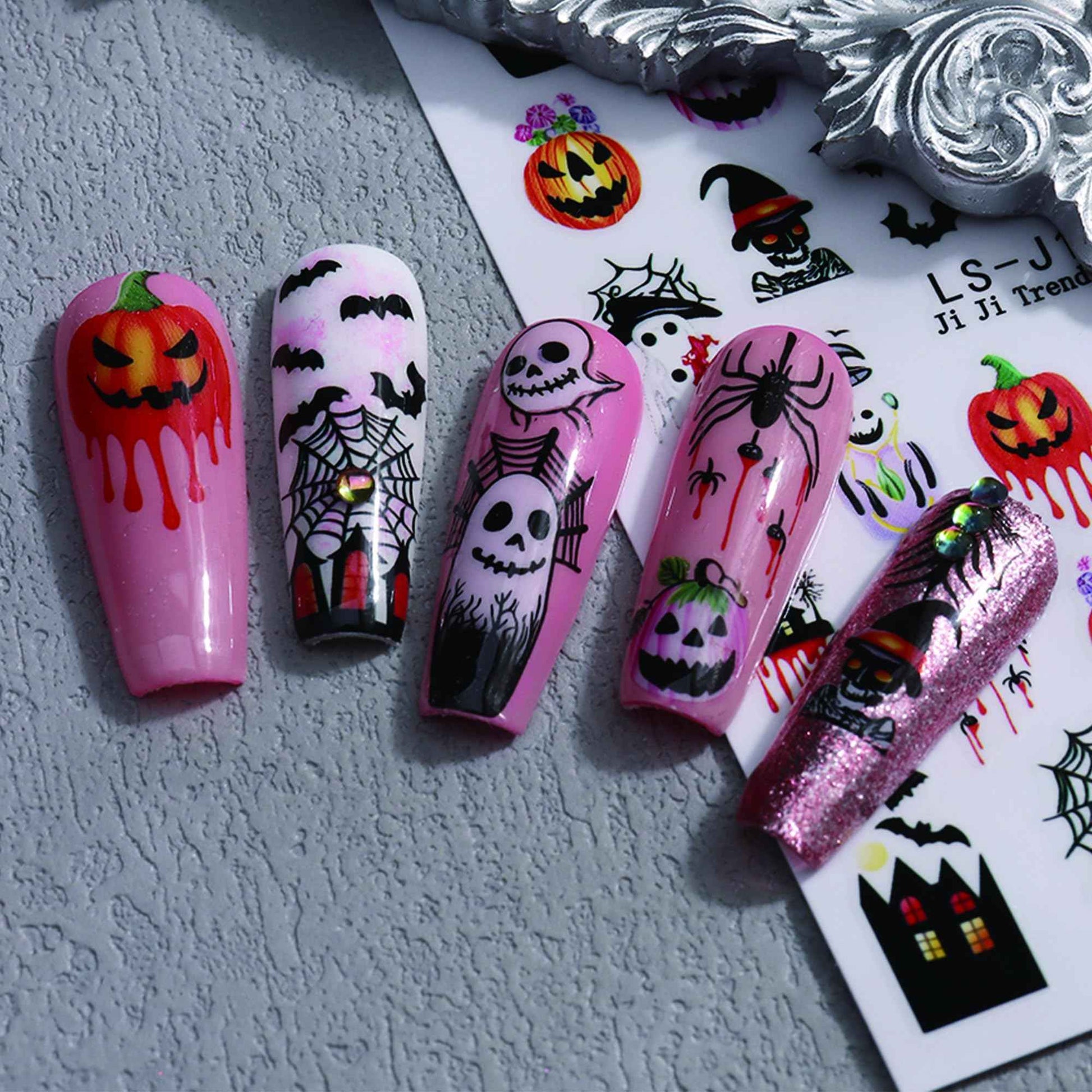 Halloween Nail Stickers for Nail Art, 3D Christmas Tree Nail Art Sticker, Fall Nail Stickers, Spooky Ghost, Spider Web, Cat, Pumpkin, Self Adhesive Nail Decals for DIY Women Thanks' Giving Day