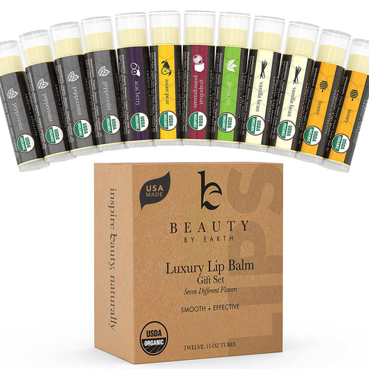 Natural Lip Balm Chapstick Pack - 12 Chap Stick Organic Lip Balm Set for Lip Healing and Repair - Natural Chapstick Hydrating Lip Balm for Dry Cracked Lips Flavored Lip Balm