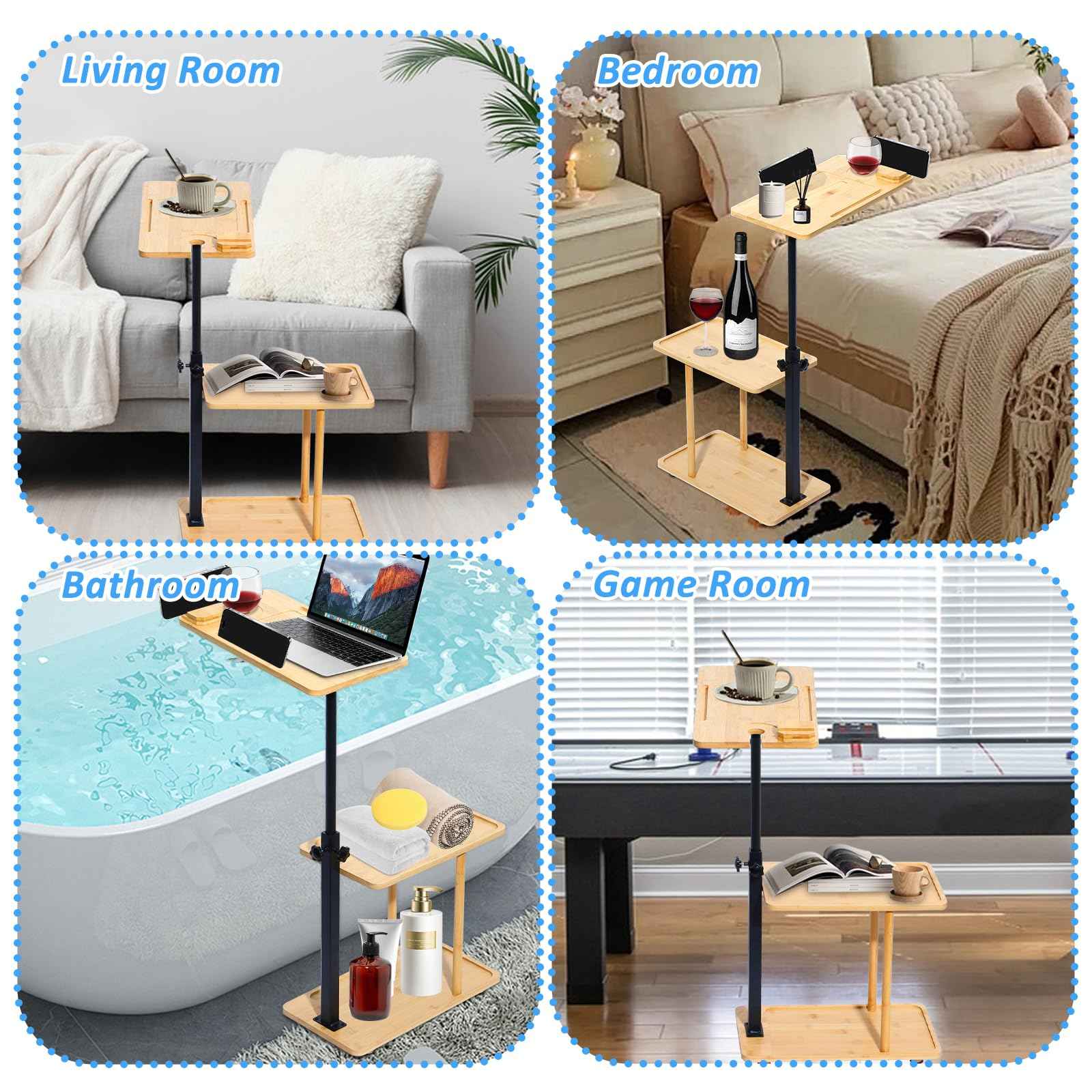 3 Layer Bath Tub Tray Table, Liftable Freestanding Bamboo Bath Tray Caddy for Tub Against Wall, Bath Table Tray Tub Shelf Bathroom Organizer Shelf for Luxury Spa and House Warming New Home