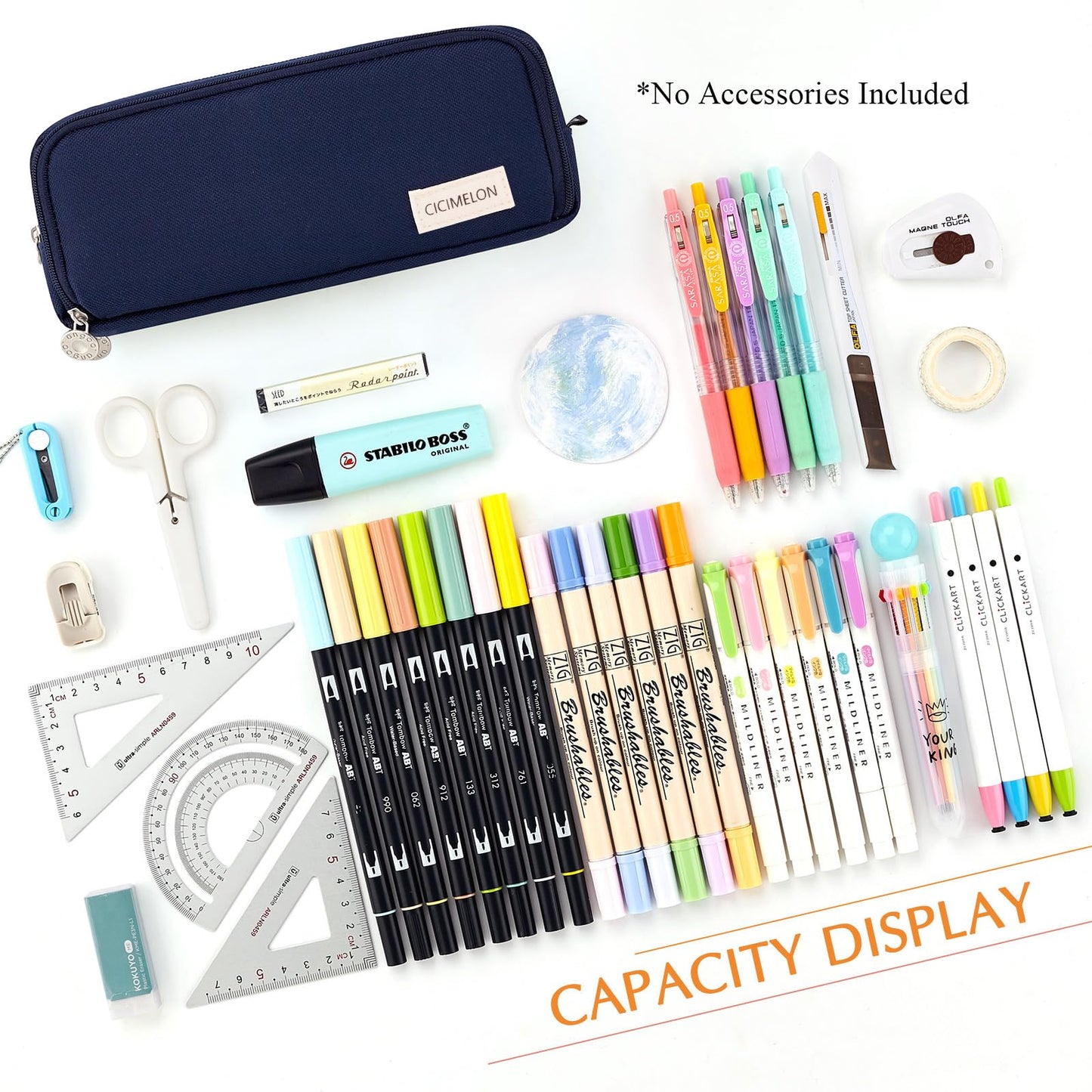 CICIMELON Large Capacity Pencil Case 3 Compartment Pouch Pen Bag for School Teen Girl Boy Men Women (Navy)