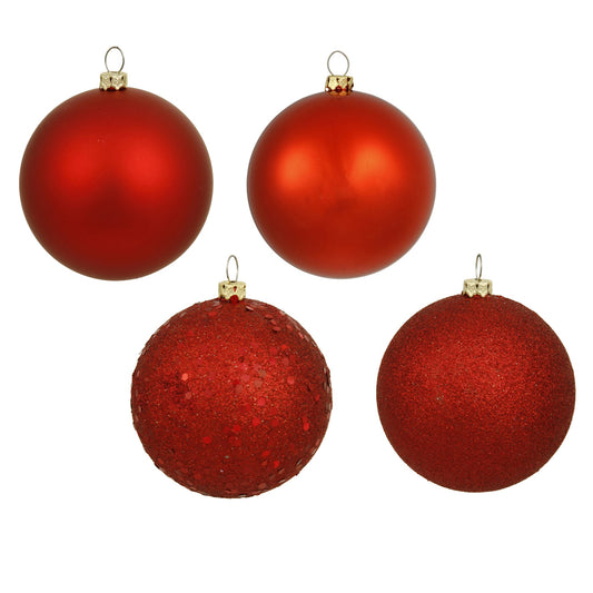 Vickerman 8" Christmas Ornament Ball, Red Sequin Finish, Shatterproof Plastic, Holiday Christmas Tree Decoration, 4 Pack - Ready to Hang