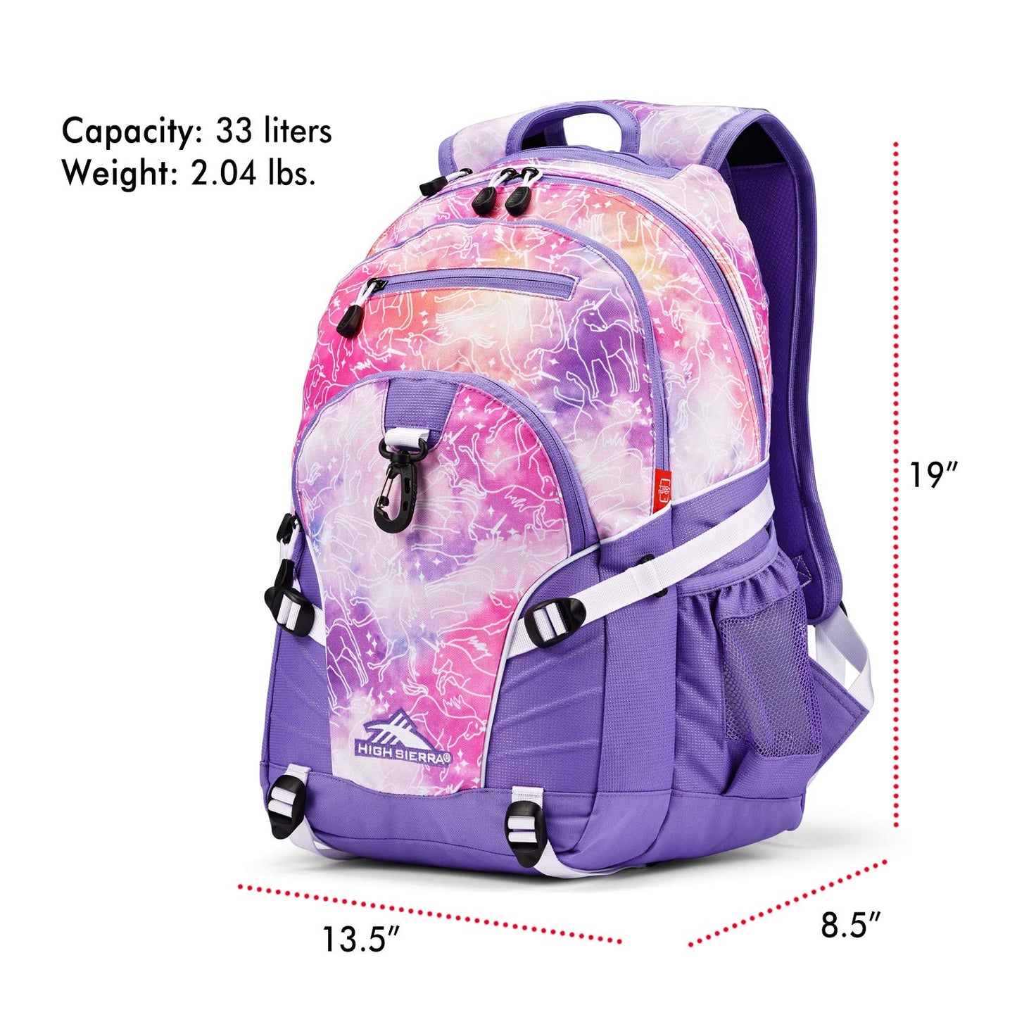 High Sierra Loop Backpack, Travel, or Work Bookbag with tablet sleeve, One Size, Unicorn Clouds/Lavender/White