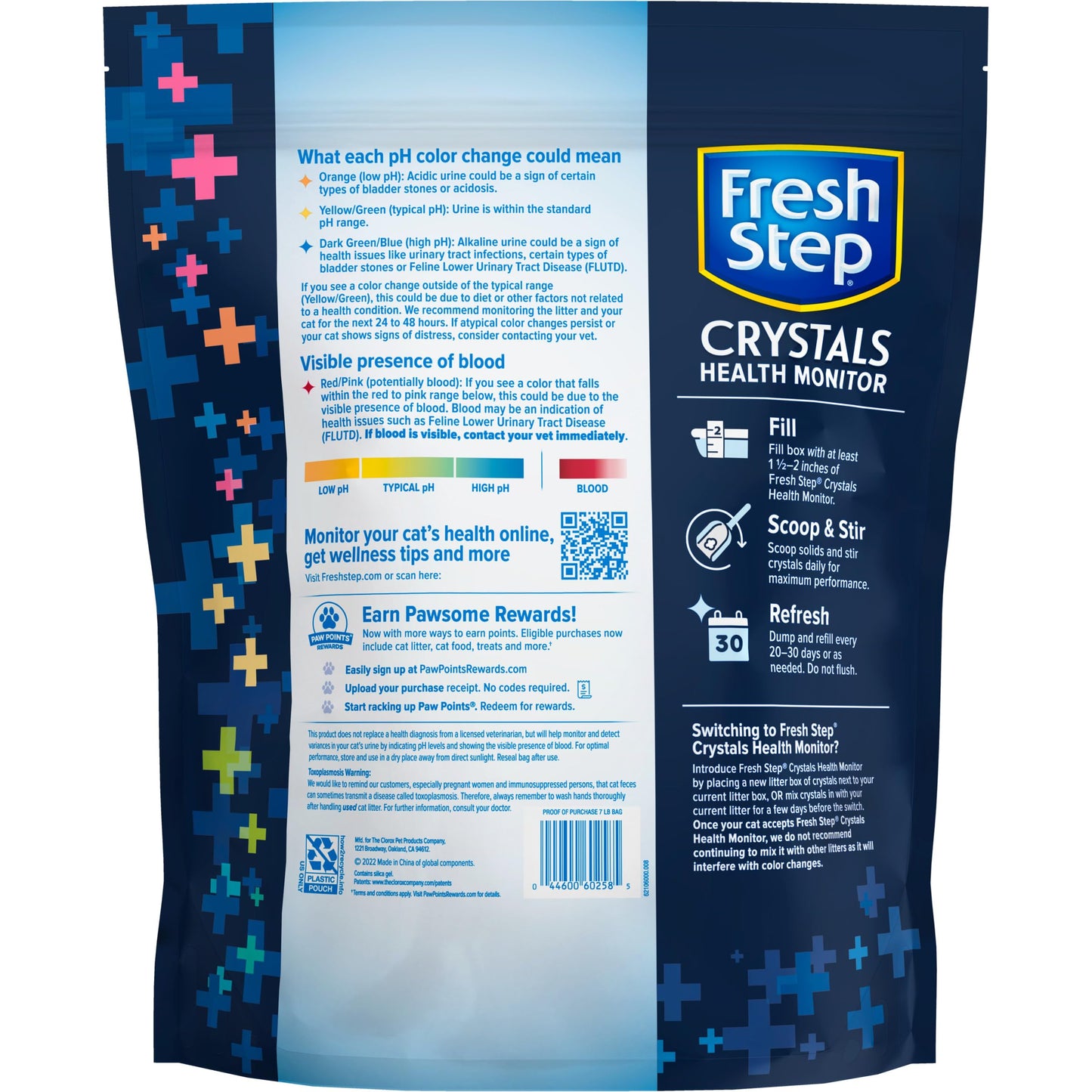 Fresh Step Health Monitoring Crystal Cat Litter, Non-Clumping, Color-Change pH Technology, Longest Lasting 30-Day Odor Control, 14 lb (2 Pack of 7 lb Bags)