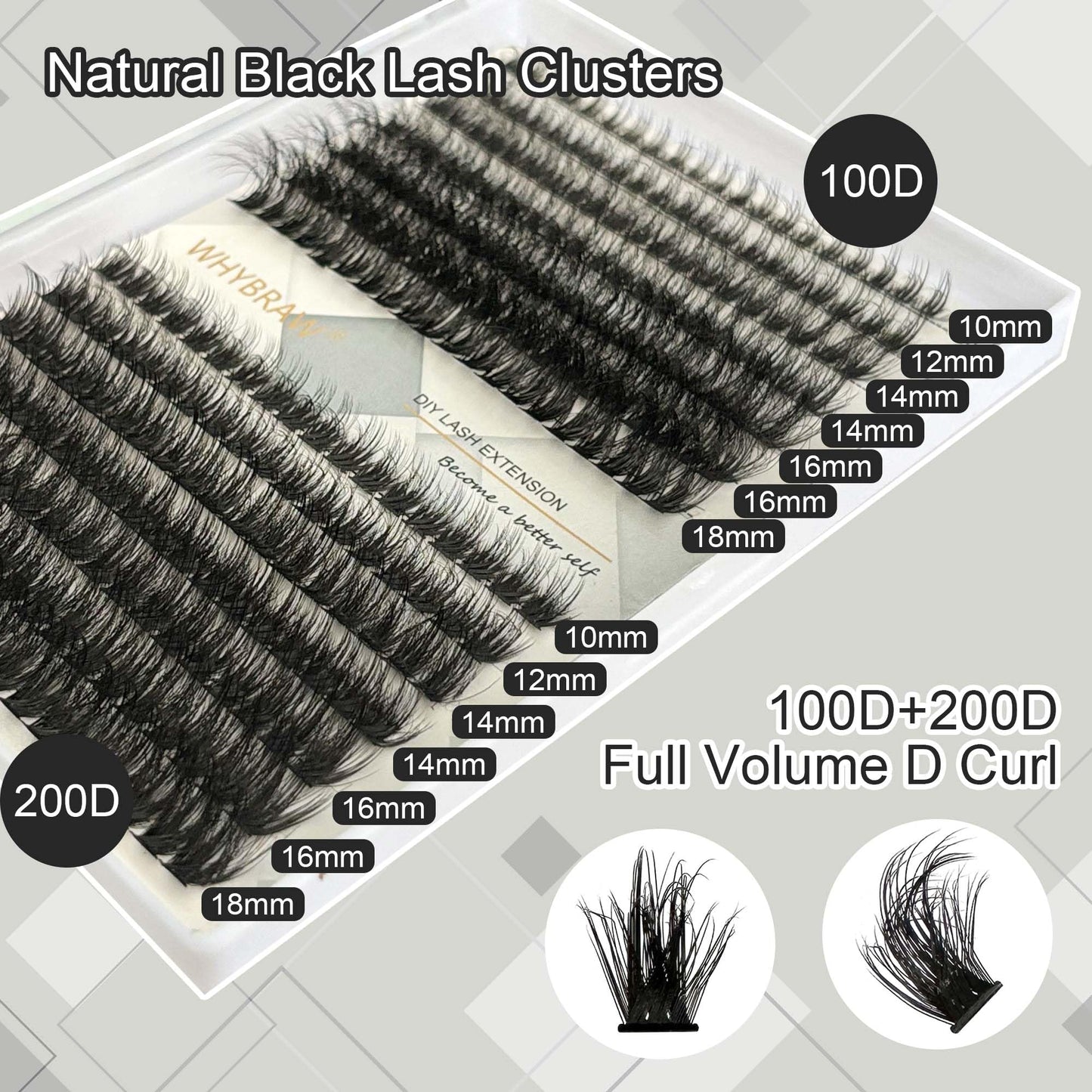 Lash Clusters Fluffy WHYBRAW DIY Lash Extension 280 Pcs Volume 100D 200D Cluster Eyelash Extension Thick Eyelashes Extension 10-18mm