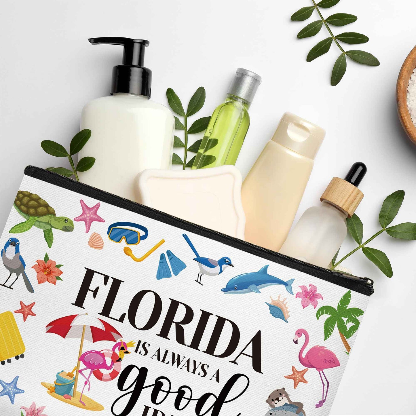 Papiailove Florida Makeup Bag Souvenirs Gifts for Women, Travel Cosmetic Bag, Waterproof Toiletry Organizer Zipper Pouch for Girls Travelers Florida Is Always A Good Idea