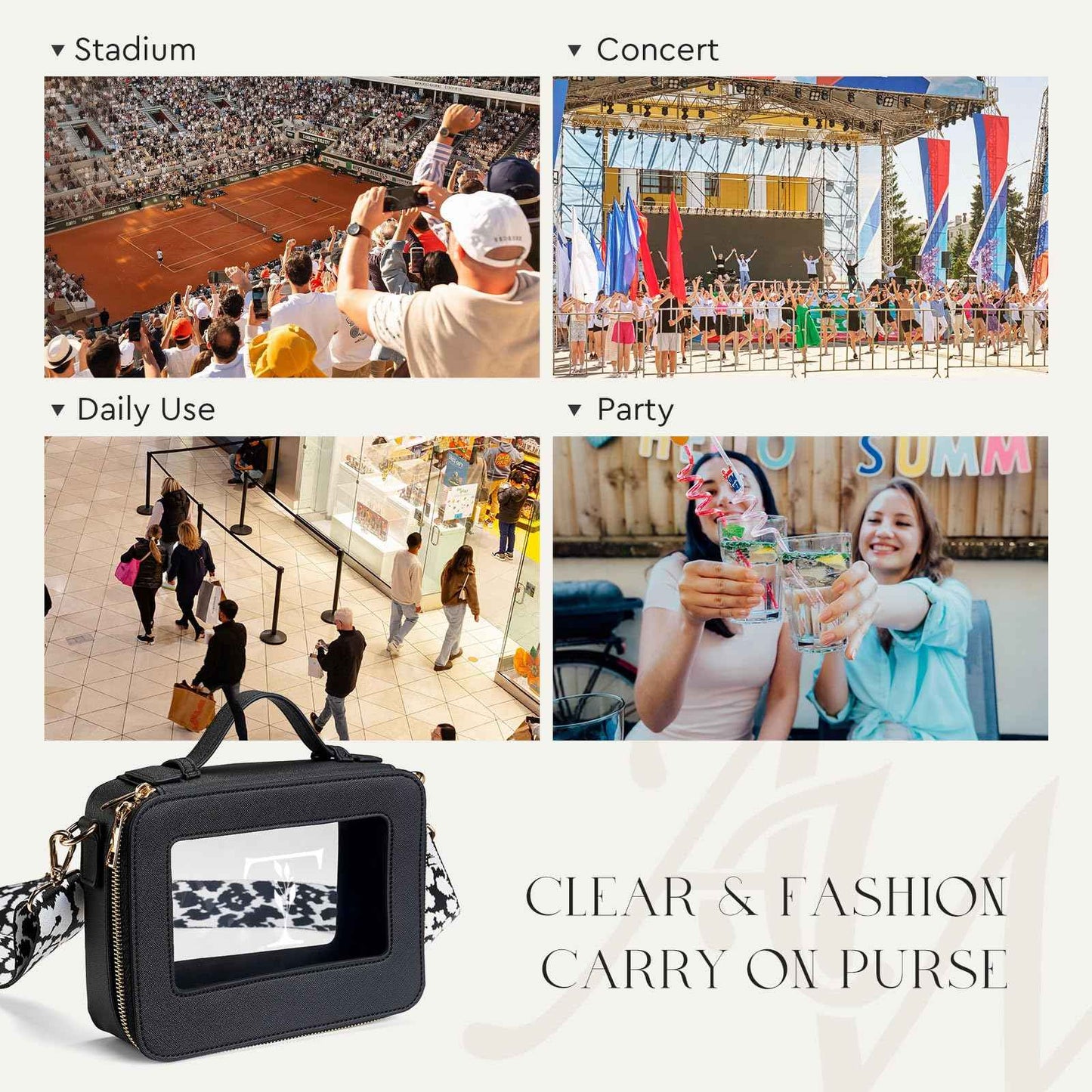 Clear Crossbody Shoulder Purse Bag with Adjustable Strap for Stadium Events Sports Concert, Personalized Initial Makeup Toiletry Pouch, Monogram Birthday Gift for Women Mom Friends Sister, Letter T
