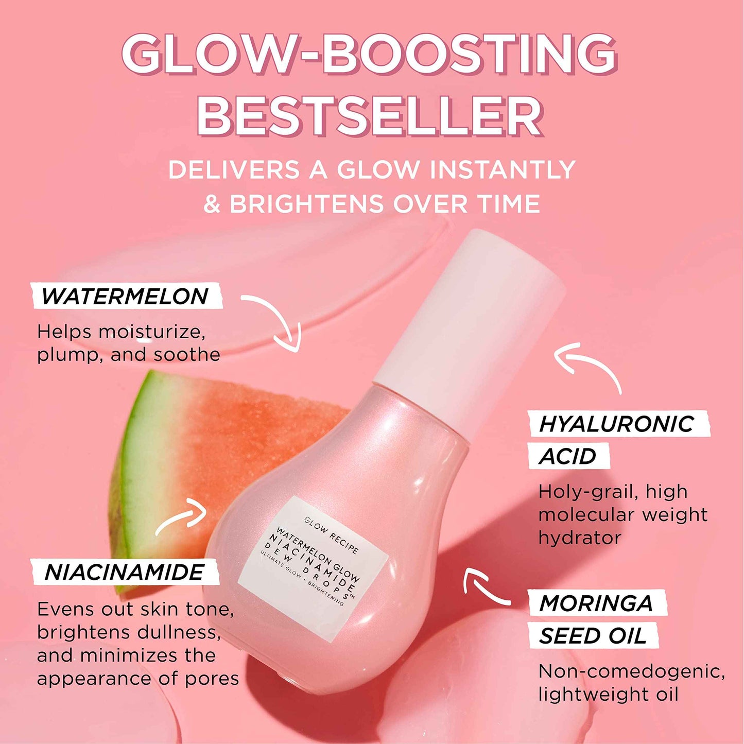 Glow Recipe Mini Niacinamide Dew Drops Facial Serum & Illuminating Makeup Primer (15 ml) + Mini Watermelon Glow PHA + BHA Facial Toner & Pore Minimizer with Hyaluronic Acid (40 ml)