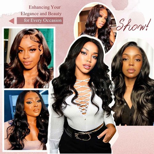 13x4 Lace Frontal Pre Plucked Free Part Body Wave 16 Inch Unprocessed Brazilian Human Hair 150% Density Ear to Ear HD Lace Frontal Natural Black