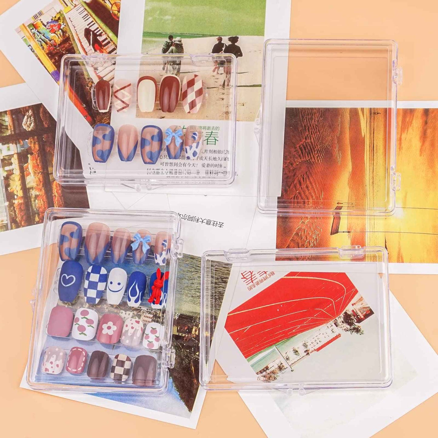 Lokyango Press On Nail Storage Box, 3.9x2.9x0.7 inch Clear Empty Press On Nail Packing Box Artificial Nail Display Organizer Case with Transparent Tape Nail Tips Display Holder (Box Only) (12PCS)