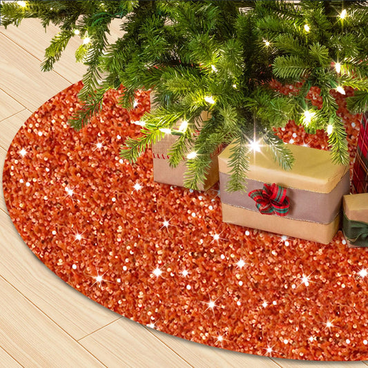 WUPIOS Burnt Orange Christmas Tree Skirt Halloween 60In Tree Skirt for Holiday Large Fall Tree Skirts Happy Thanksgiving Tree Skirt Cover Embroidered Sequin Xmas Tree Skirts for Home Decoration Supply