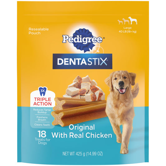 PEDIGREE DENTASTIX Large Dog Dental Treats Original Flavor Dental Bones, 14.99 oz. Pack (18 Treats)