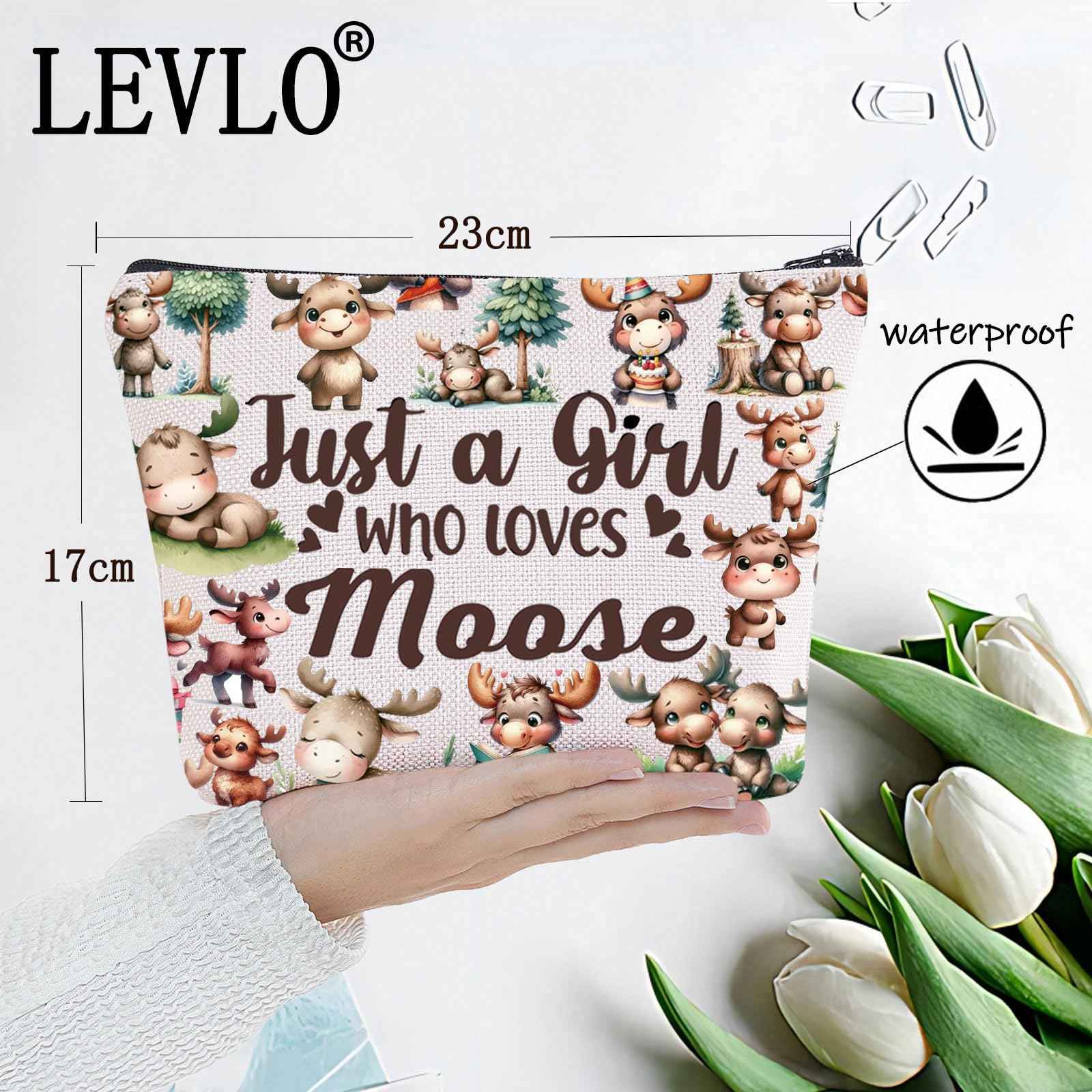LEVLO Funny Moose Cosmetic Makeup Bag - Animal Lover Gift for Women & Girls (Just Moose Bag)