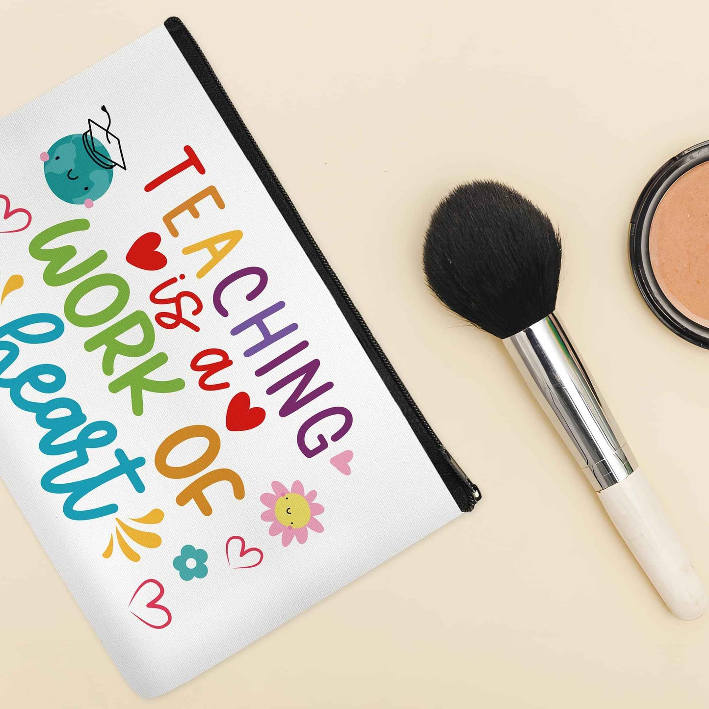 YOMOVER Teacher Appreciation Gifts Makeup Bag - 4 Pcs Best New Teacher Gifts for Women Small Cosmetic Bags Canvas Travel Toiletry Bag with Zipper for Teacher's Day Graduation Back to School