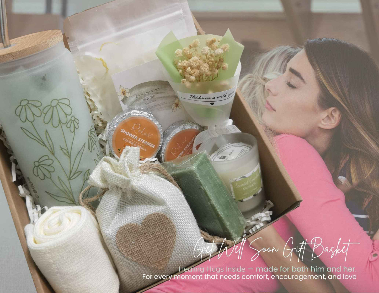 Get Well Soon Gift Basket- Relaxation, Birthday,Mothers gift/Self Care Package, After Surgery, Sympathy Gift for Loss of Loved One, Thinking of You Set, Grief/Comfort/Miscarriage for Women(Sage Green)