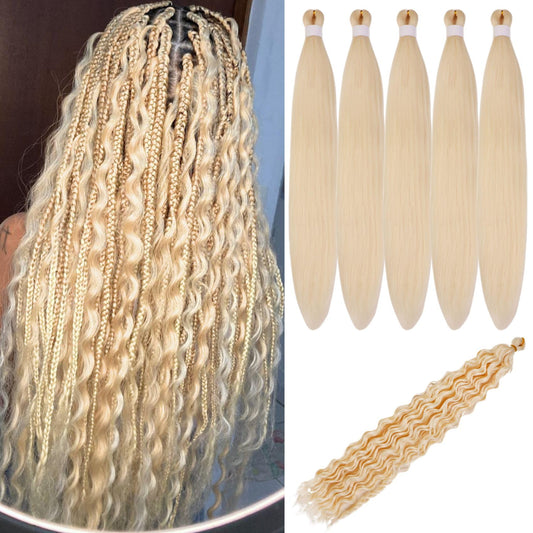 Gozill Blonde Braiding Hair Pre Stretched Kanekalon Braiding Hair for Boho Braids(6 Pakcs)