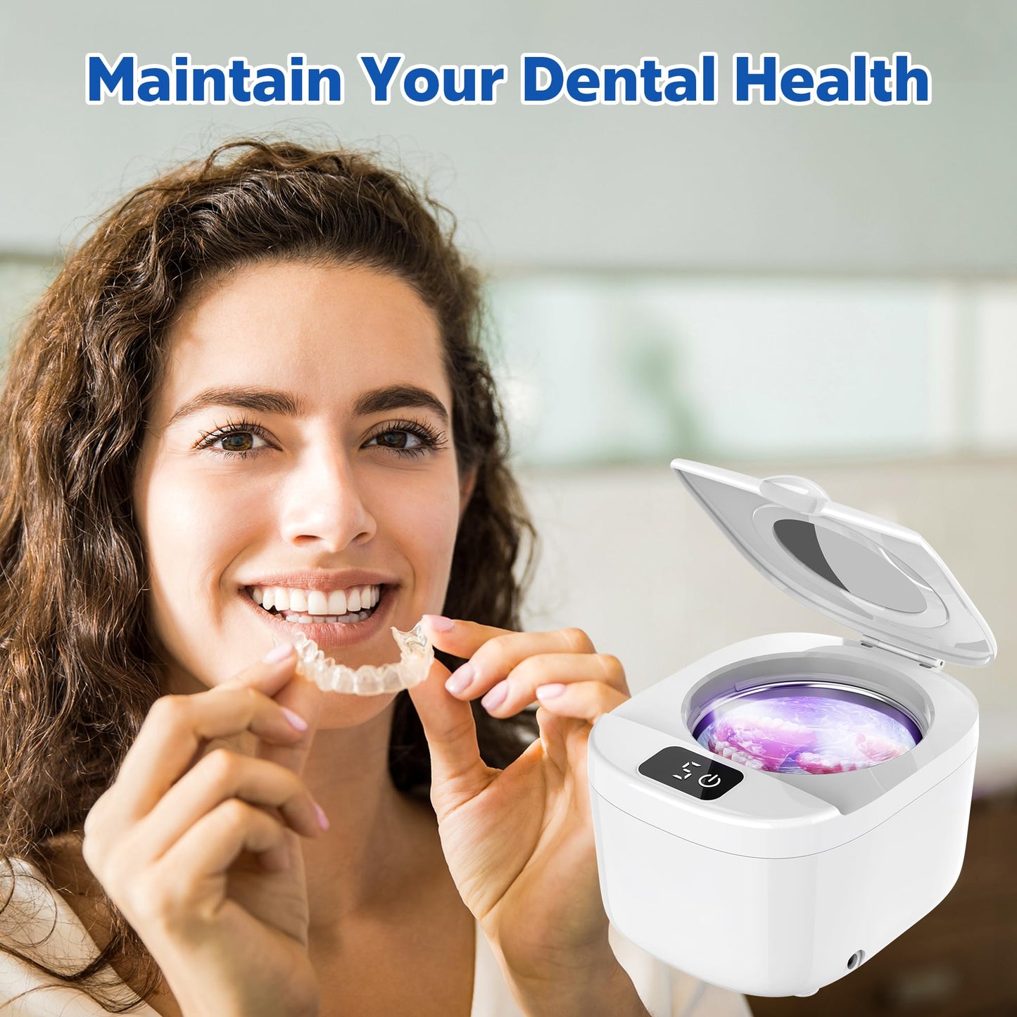 Professional Ultrasonic Retainer Cleaner Retainer Cleaning Machine - 45kHz Ultrasonic Cleaning, Suitable for Denture Mouth Guard Aligner Dental Trays