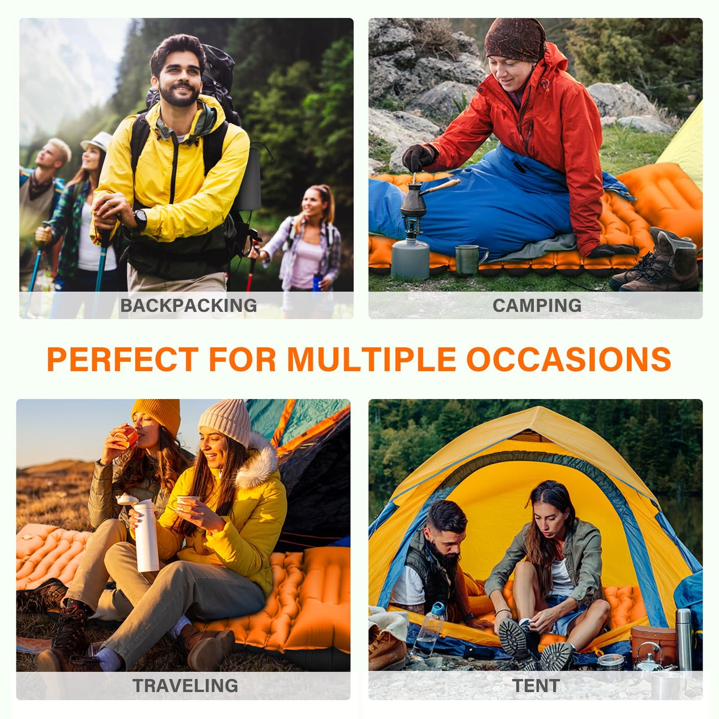 Camping Sleeping Pad, Ultralight Camping Mat with Pillow Built-in Foot Pump Inflatable Sleeping Pads Compact for Camping Backpacking Hiking Traveling - Orange