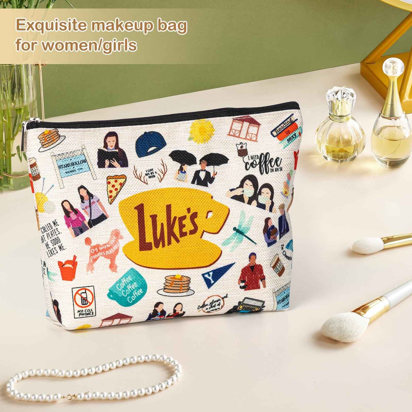 wooyuan Gilmore Makeup Bag, TV Show Merchandise Fans Gifts, Luker's Dinner Inspired Presents, Cosmetic Toiletry Case with Zipper, Travel Essentials Organizer for Women/Sister/Friend